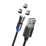 ColorWay Cable 3in1 (Lightning+MicroUSB+Type-C) Magnetic Rotation 540° 2.4А, 1m CW-CBUU037-BK