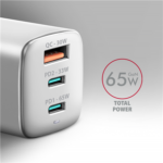 AXAGON GaN wallcharger 3x port (USB-A + 2x USB-C), PD3.0/PPS/QC4+/SFC2.0/AFC/SCP/FCP/Apple, 65W ACU-DPQ65W - Image 3
