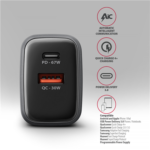 AXAGON Wall charger 67W, USB-A + USB-C, PD3.0/PPS/QC4+/SF ACU-PQ67D - Image 3
